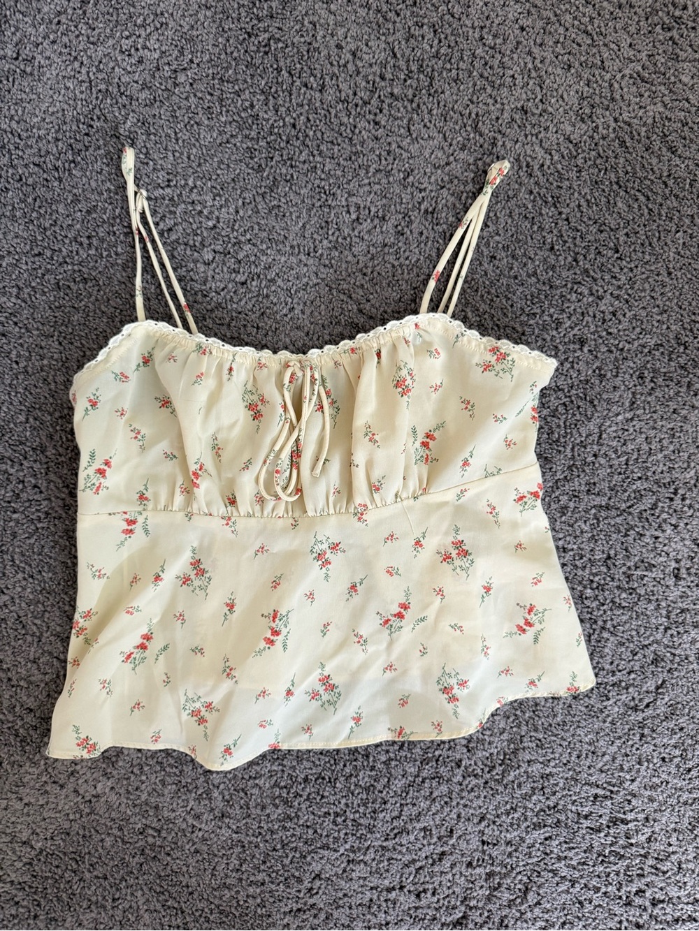 Cream Floral Spaghetti-Strap Cami Top